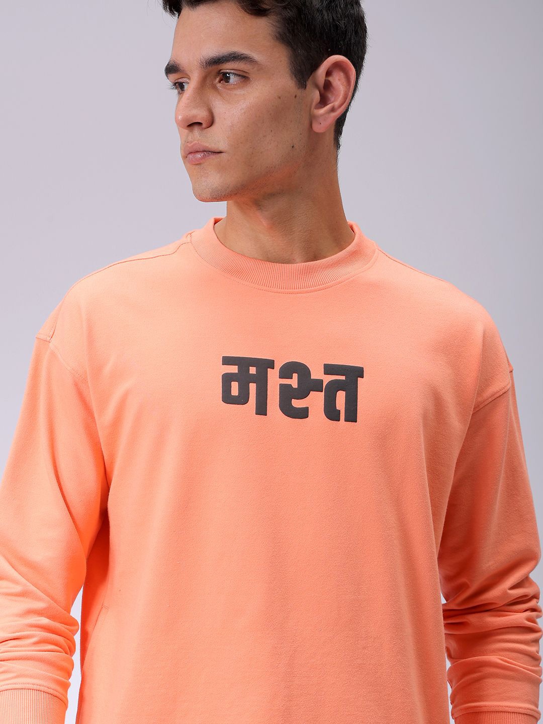 

The Indian Garage Co Men Printed Round Neck Log Sleeves Sweatshirt, Coral