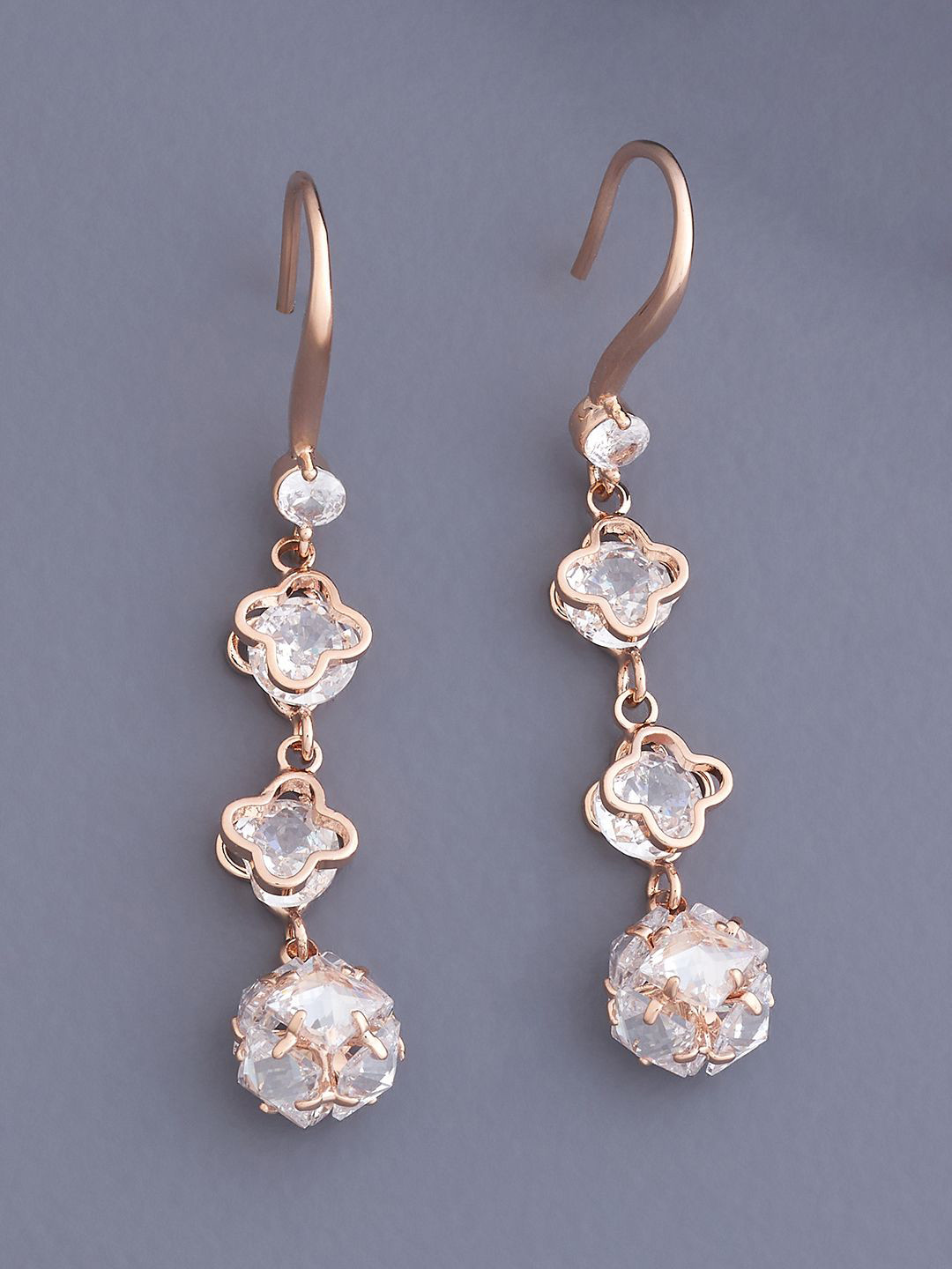 

Kushal's Fashion Jewellery Rose Gold-Plated Geometric Shaped Cubic Zirconia Drop Earrings, White