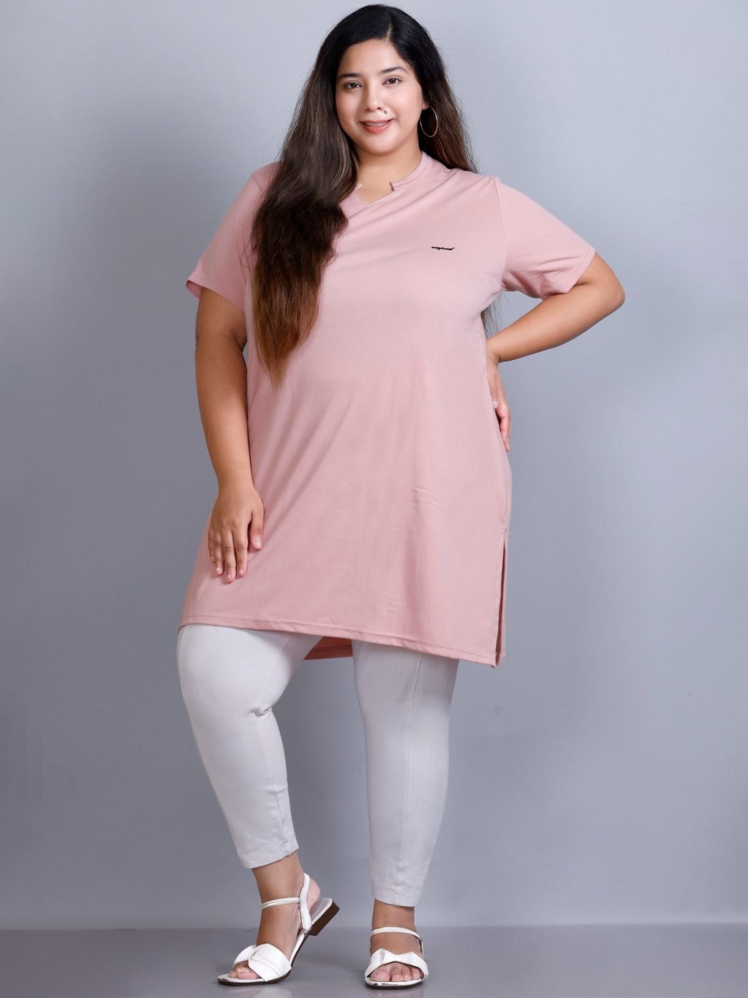 

CUPID Plus Size Long Line Cotton Top, Peach