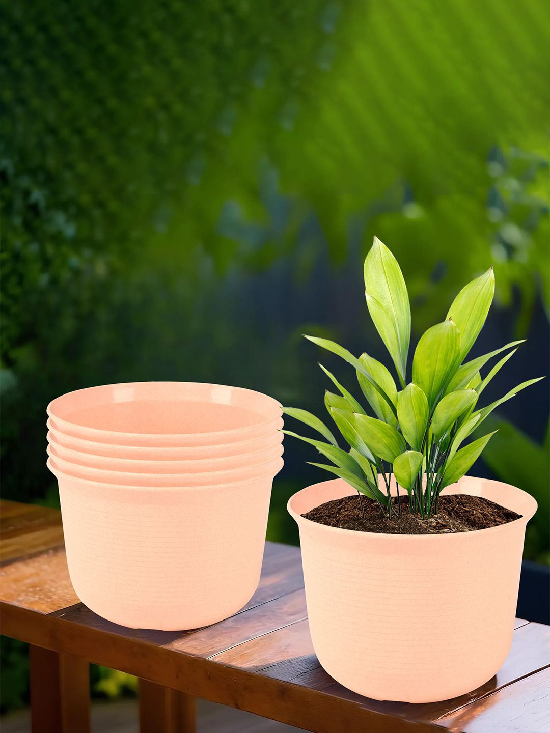 

Kuber Industries Peach 6 Pieces Textured Flower Pots With Plates