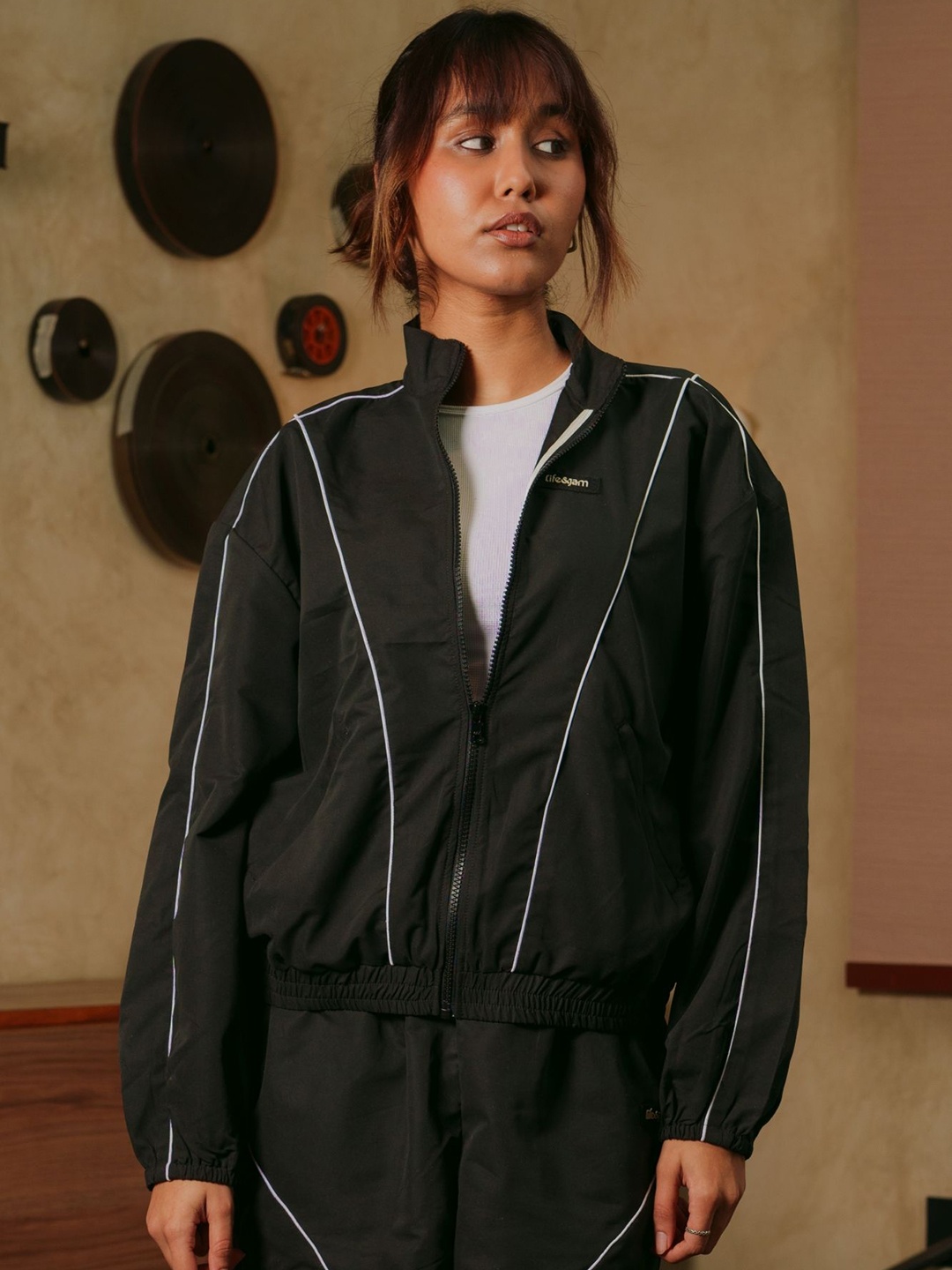 

LIFE & JAM Women Polyester Lightweight Fashion Jacket, Black