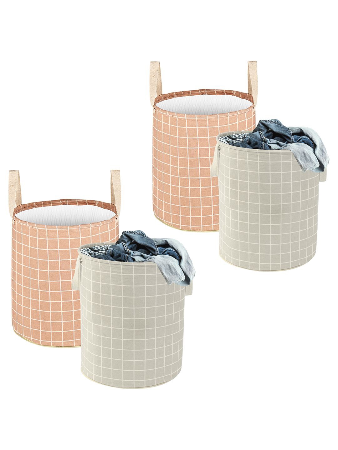 

Kuber Industries Grey & Brown 4 Pieces Checked Cotton Laundry Bags With Handle 60 L Each