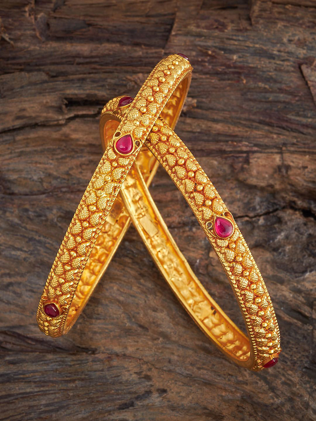 

Kushal's Fashion Jewellery Pack Of 2 92.5 Silver Gold-Plated Artificial Stones Bangles