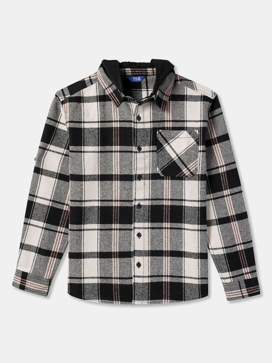 

R&B Boys Button-Down Collar Tartan Checked Cotton Casual Shirt, Black