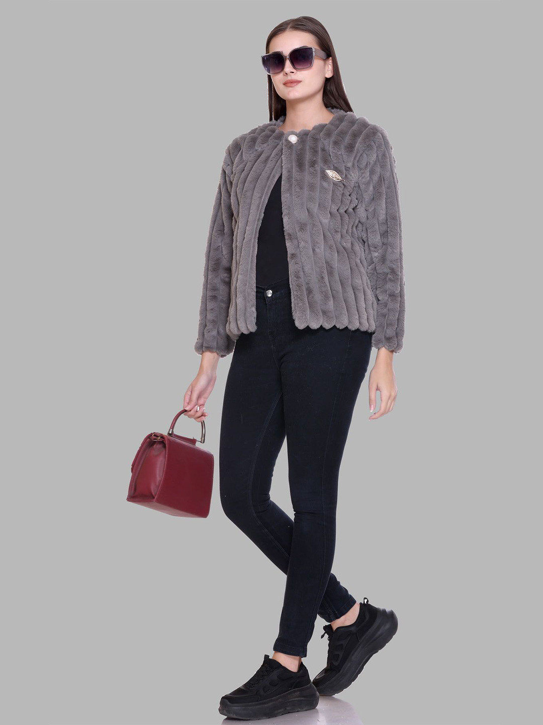 

Gouri Women Self Design Cardigan, Grey