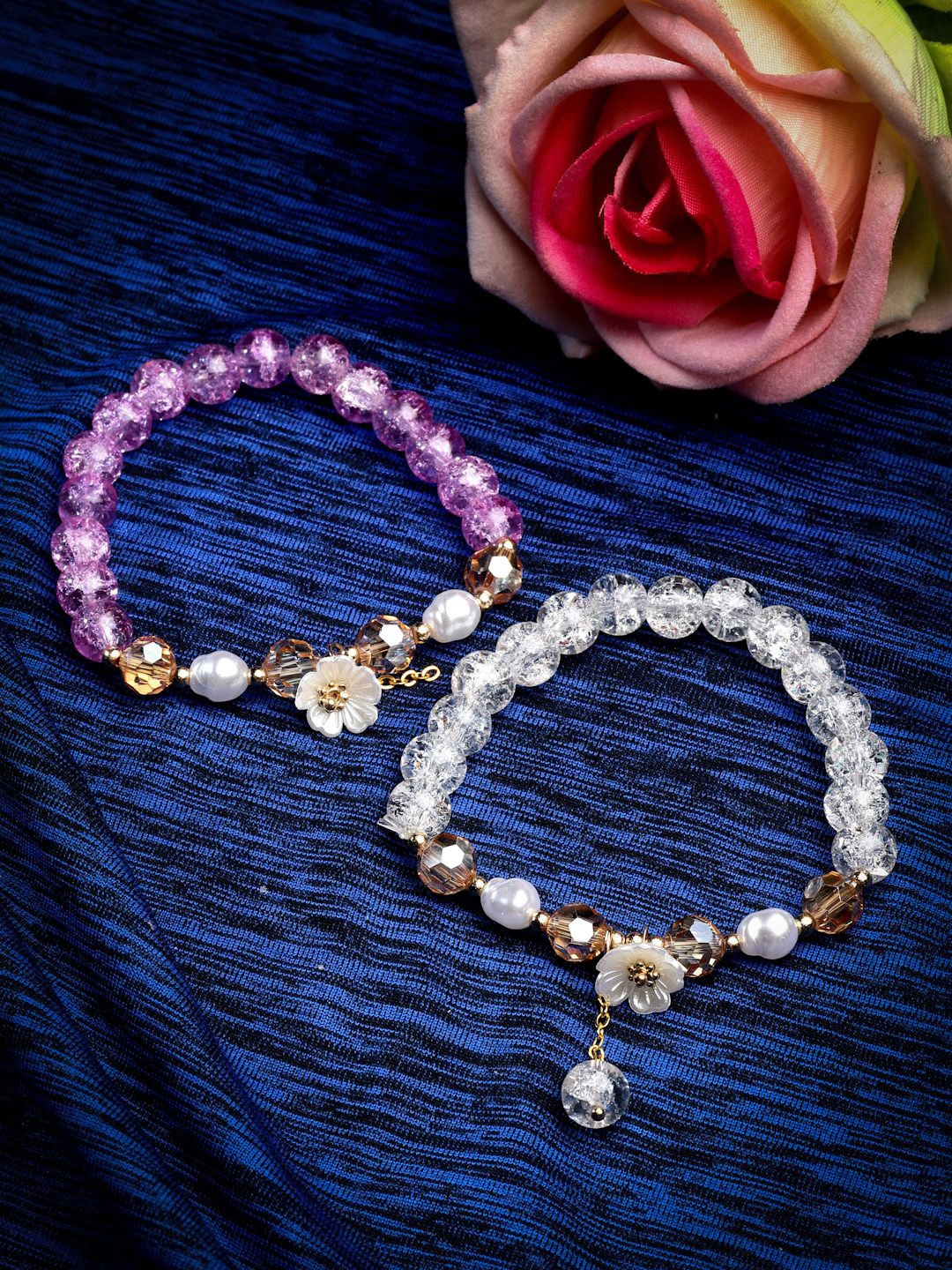 

Stoln Girls Set Of 2 Crystals Beaded Charm Bracelet, Gold