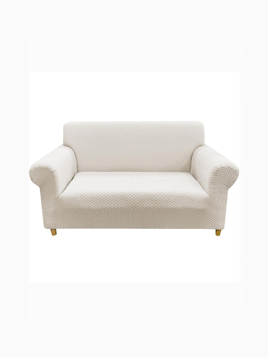 

HOUSE OF QUIRK Cream-Coloured Jacquard Elasticated Sofa Cover With Arms Four Seater