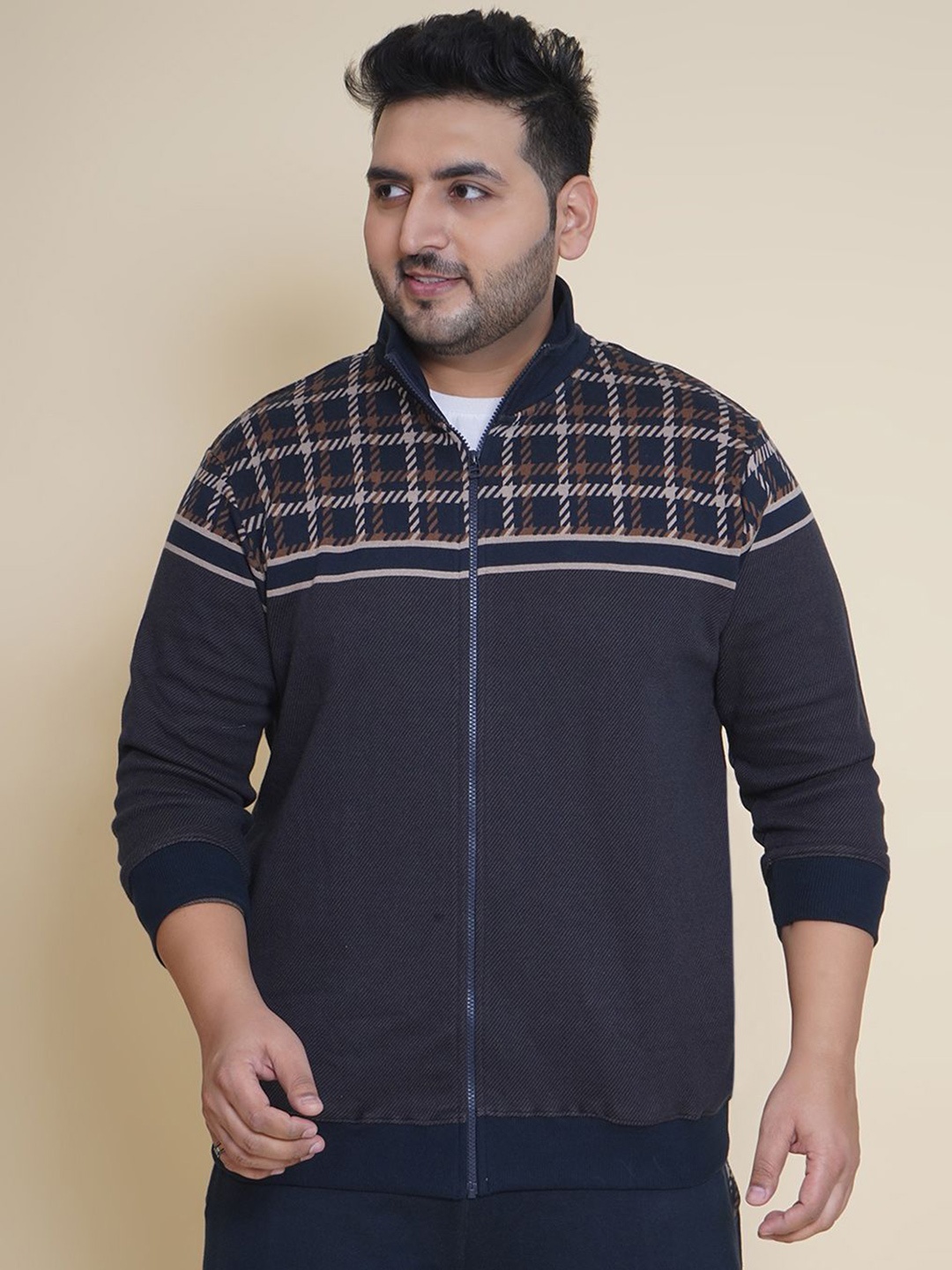 

John Pride Men Plus Size Checked Printed Sweatshirt, Navy blue
