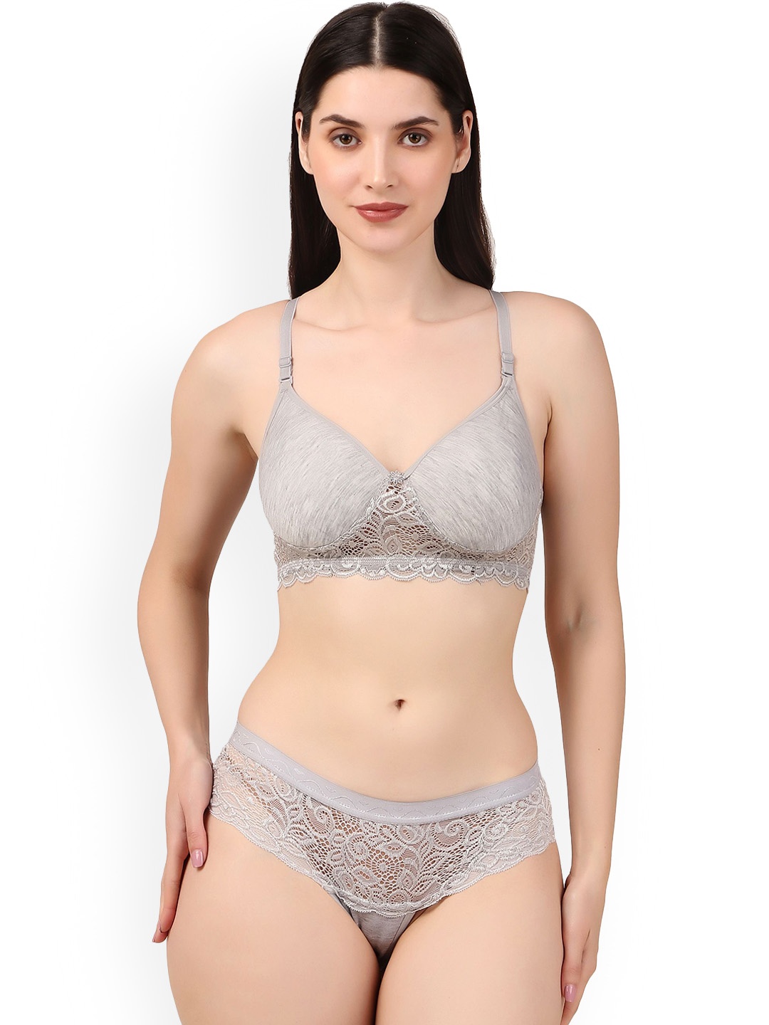 

Piylu Women Lightly-Padded Lingerie Set, Grey