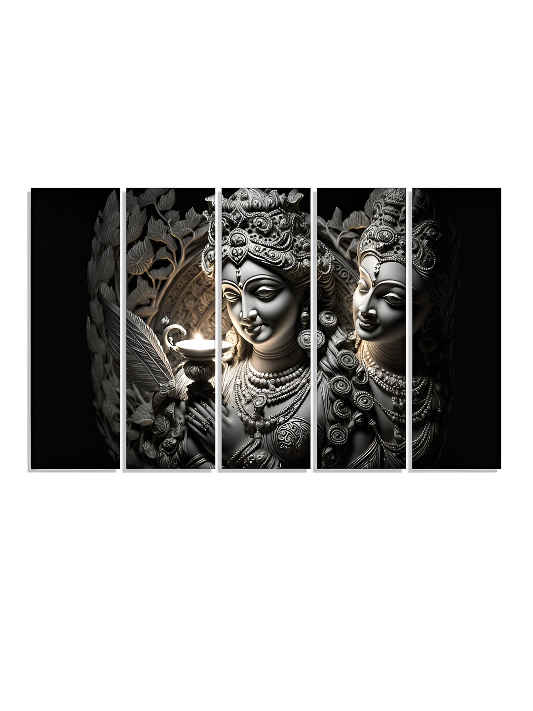 

RANDOM Vinyl Grey & Black 5 Piece Radha Krishna Religious Canvas Wall Paintings