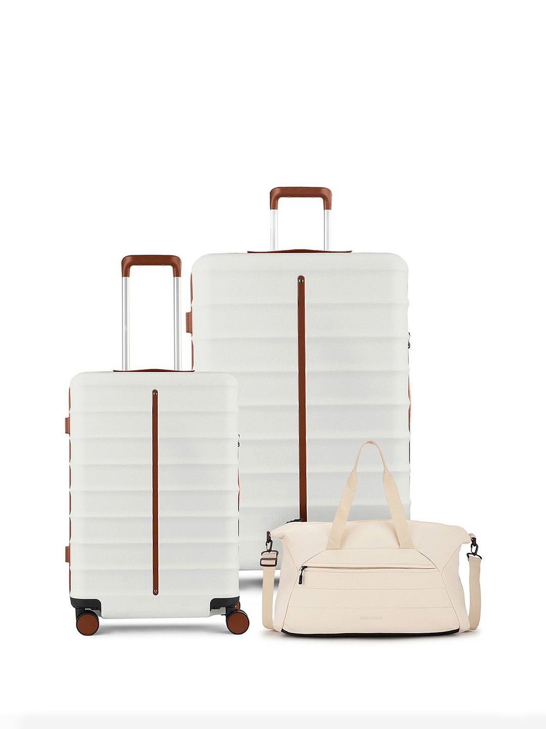 

Assembly Unisex Set Of 3 Textured Hard-Sided Trolley Bags & Duffel Bag, White