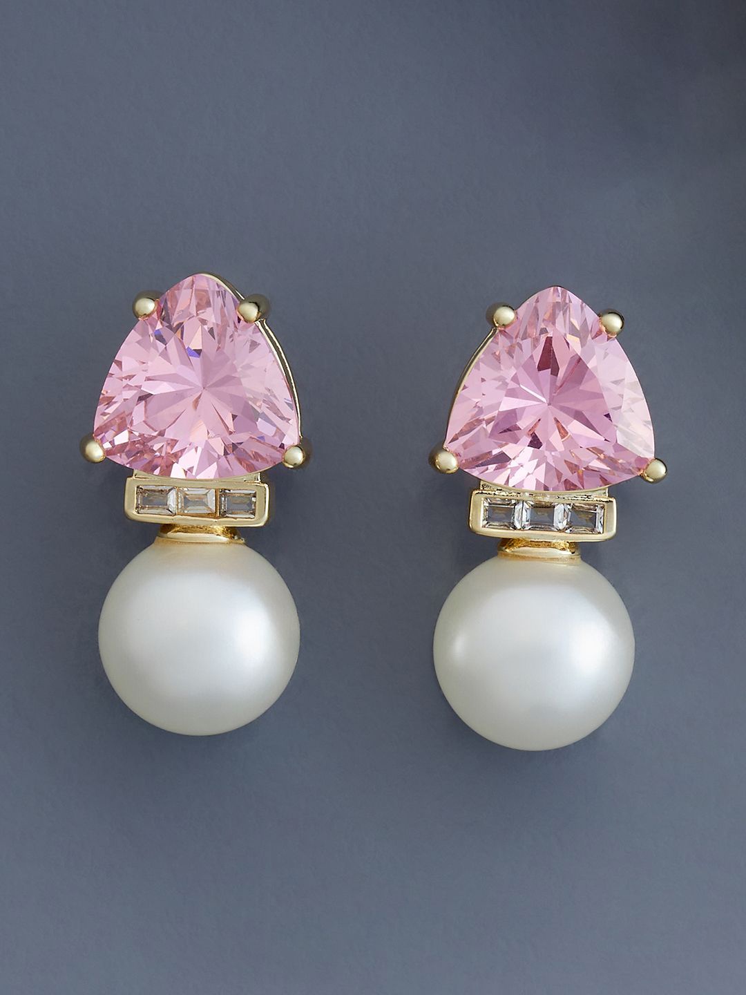 

Kushal's Fashion Jewellery Gold-Plated Cubic Zirconia Triangular Studs