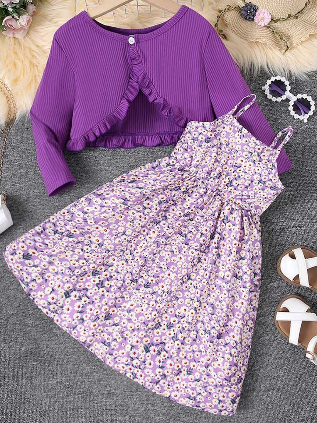 

INCLUD Floral Print Shoulder Straps Fit & Flare Dress, Purple