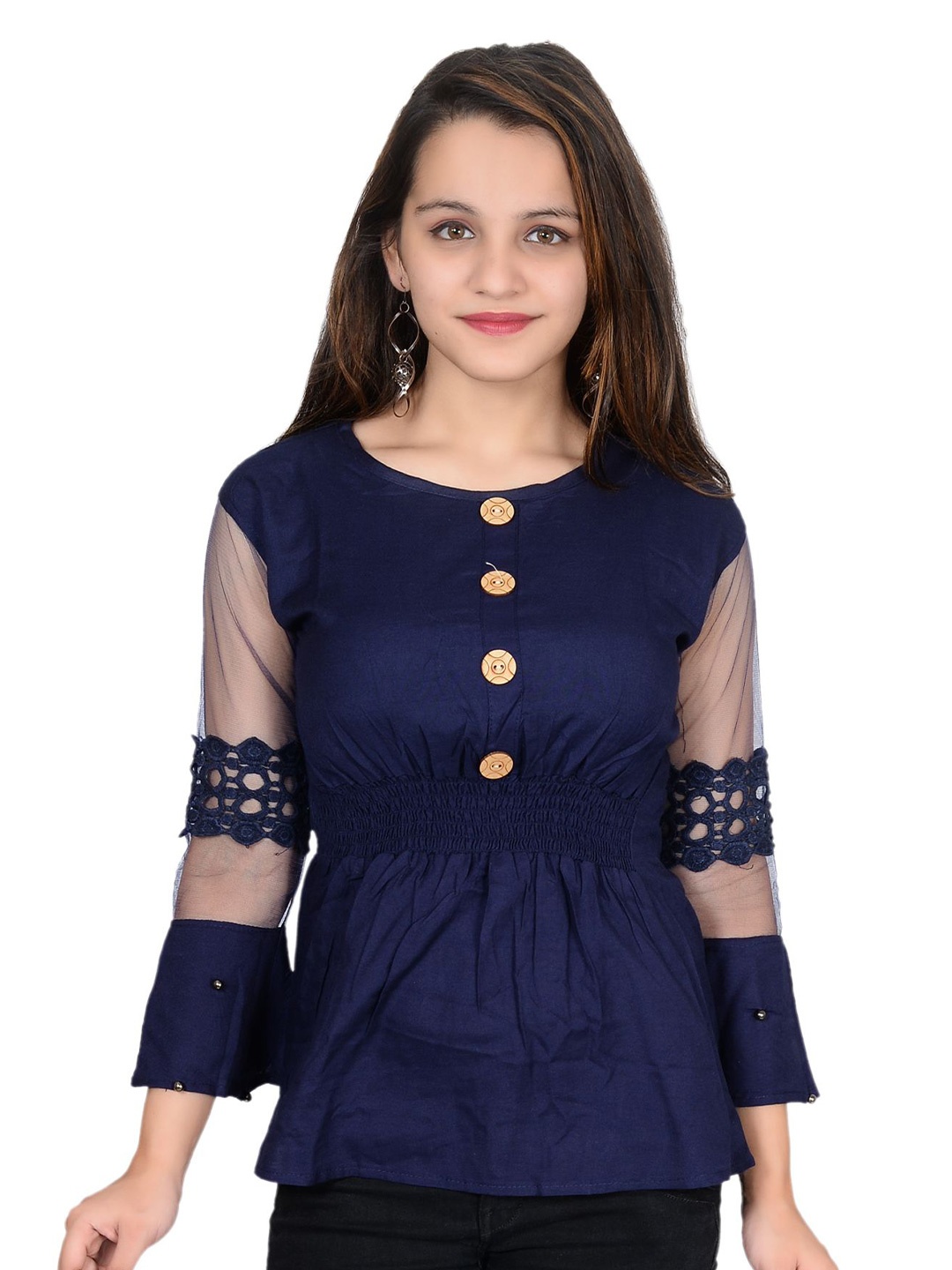 

SNIFFY Girls Round Neck Cinched Waist Top, Blue