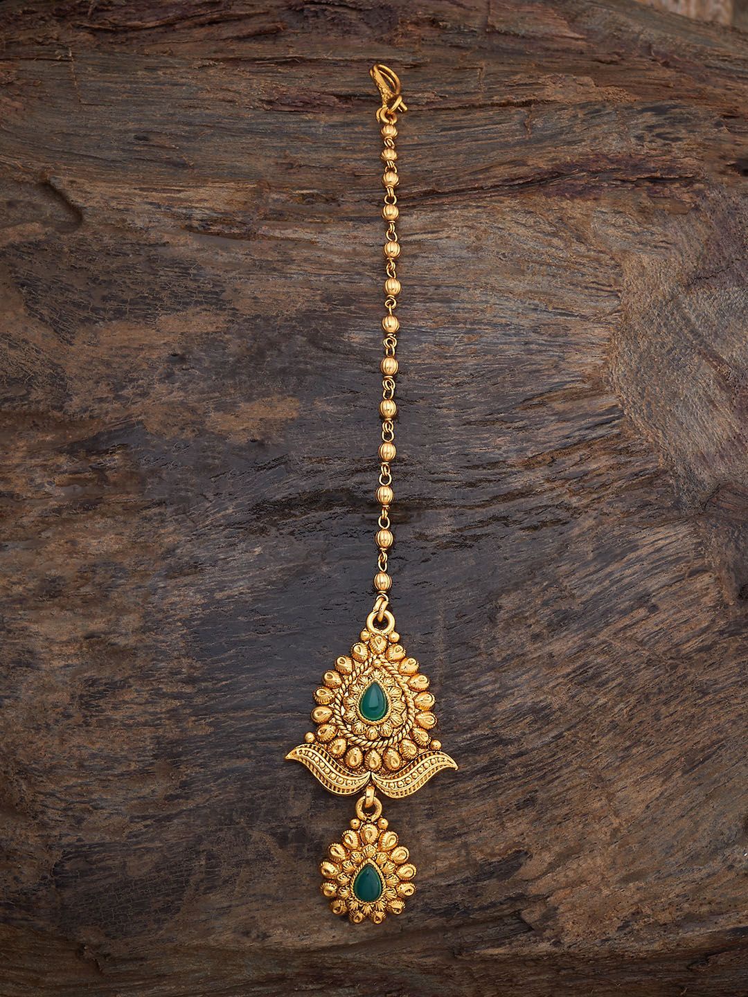 

Kushal's Fashion Jewellery Gold-Plated Stones Studded Antique Maang Tikka Head Jewellery