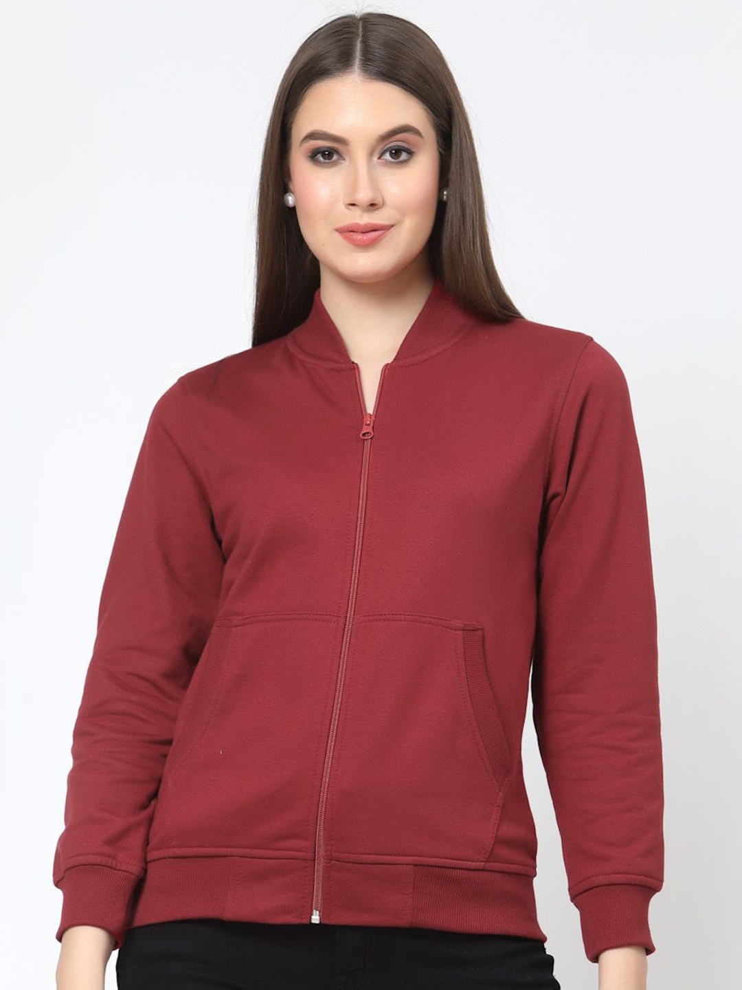 

Kalt Women Solid Front-Open Sweatshirt, Maroon