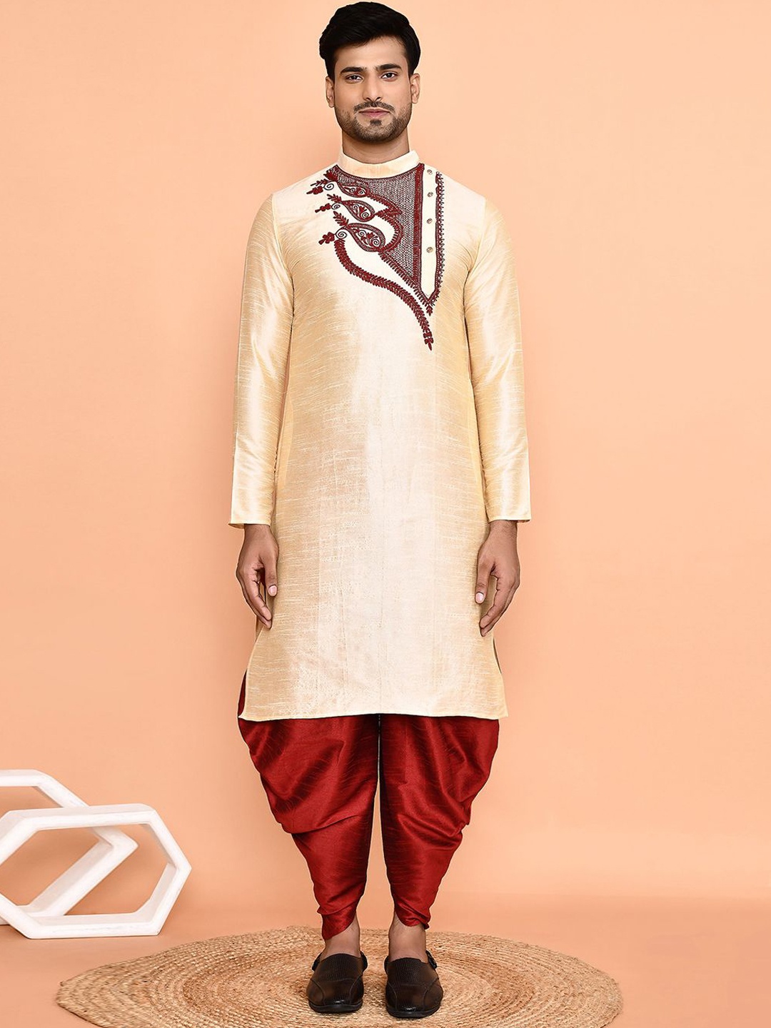 

Arihant Rai Sinha Paisley Embroidered Regular Dupion Silk Straight Kurta With Patiala, Beige