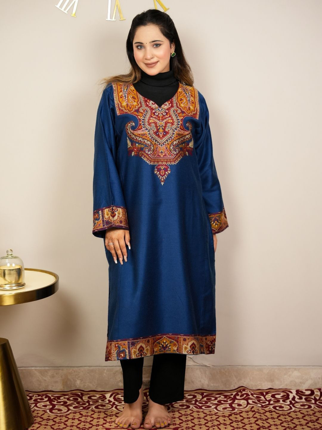 

HOUSE OF KIRNA'S WITH LOGO OF HOK Women Ethnic Motifs Pakistani Style Kurta, Navy blue