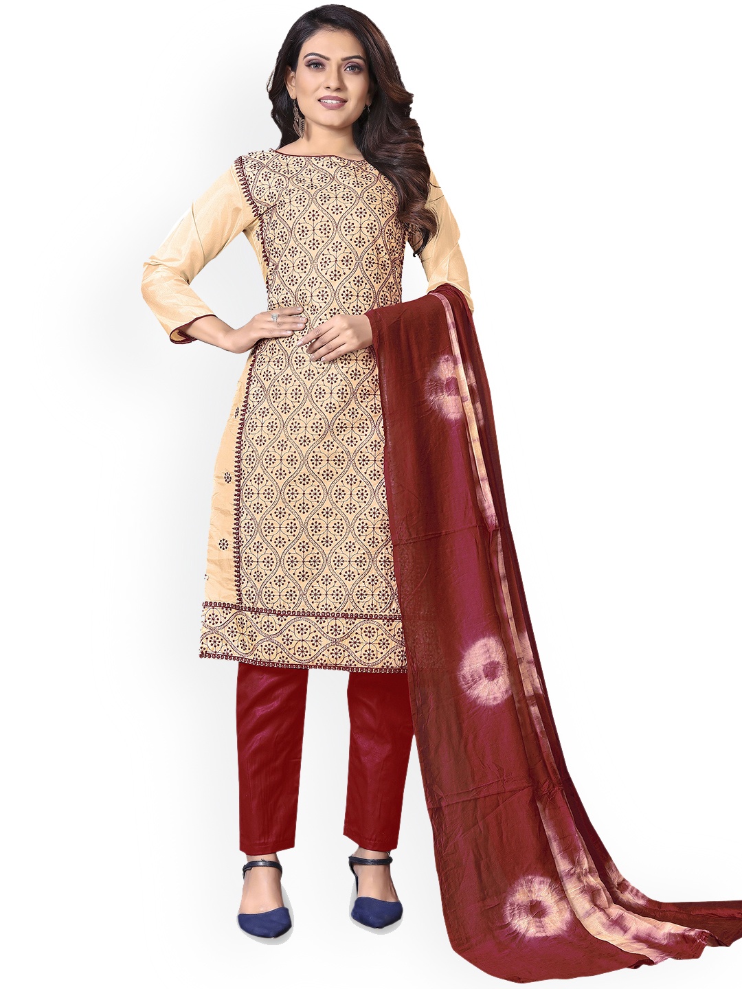 

Maroosh Embroidered Unstitched Dress Material, Beige