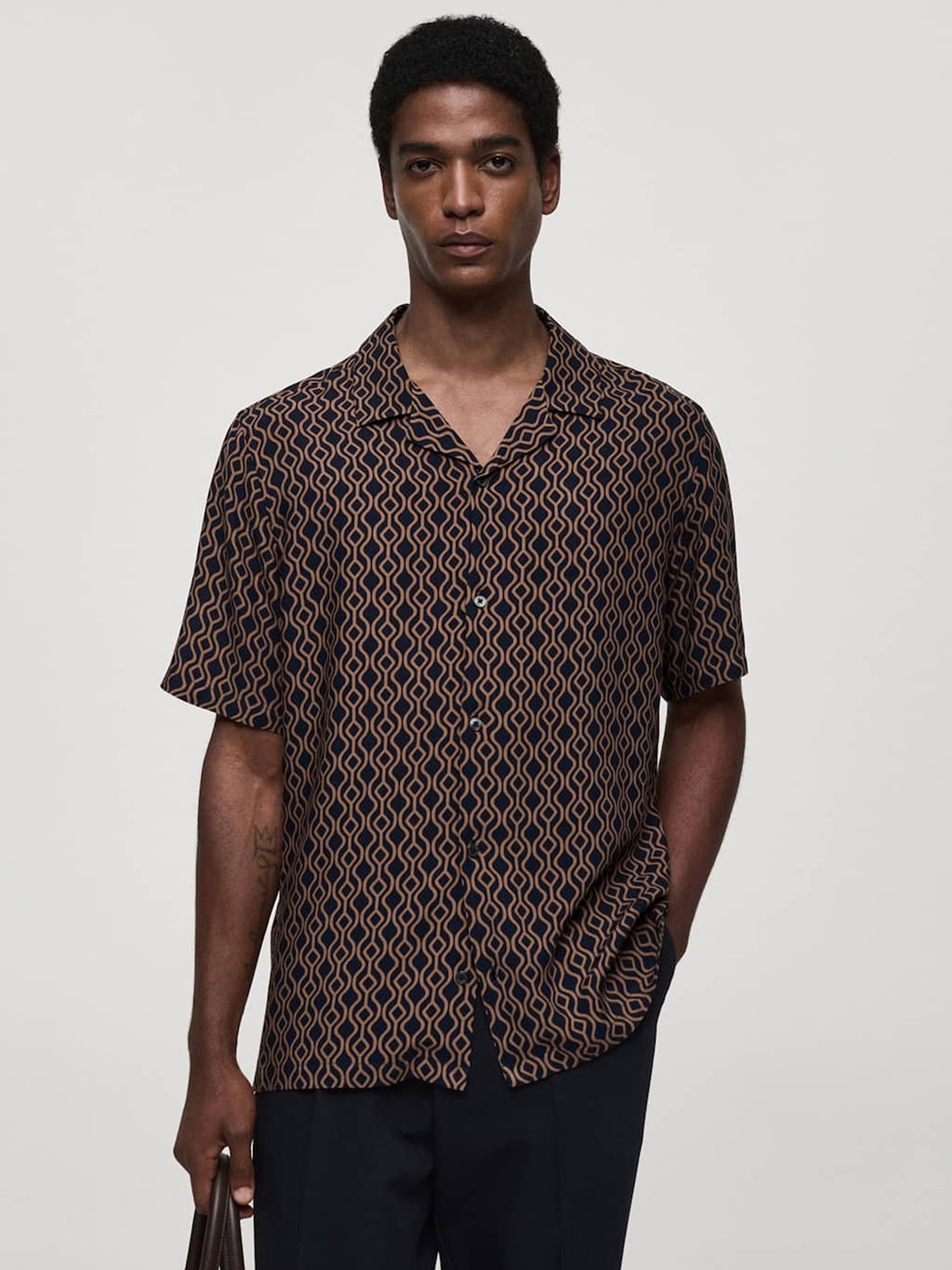 

MANGO MAN Geometric Printed Casual Shirt, Brown