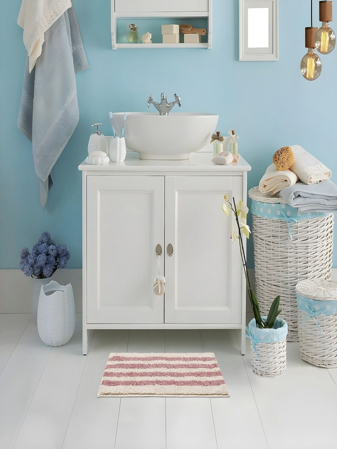 

CAZIMO Maroon & White Striped Pure Cotton Anti-Skid Doormats