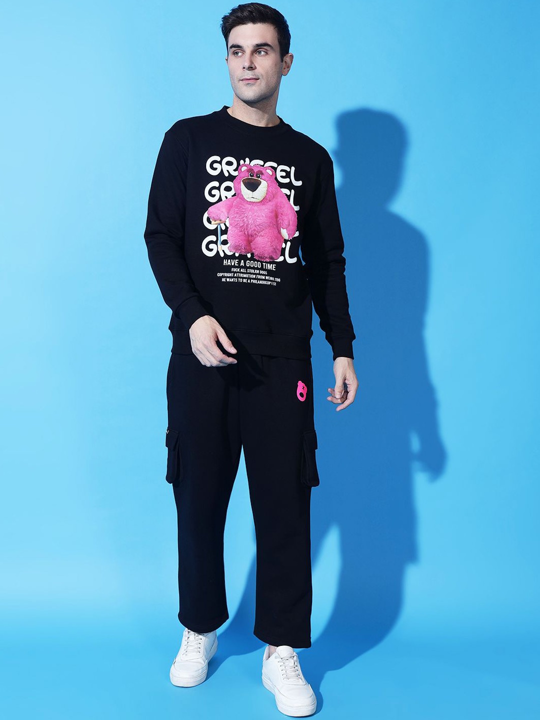 

GRIFFEL Men Printed Mid-Rise Tracksuits, Black
