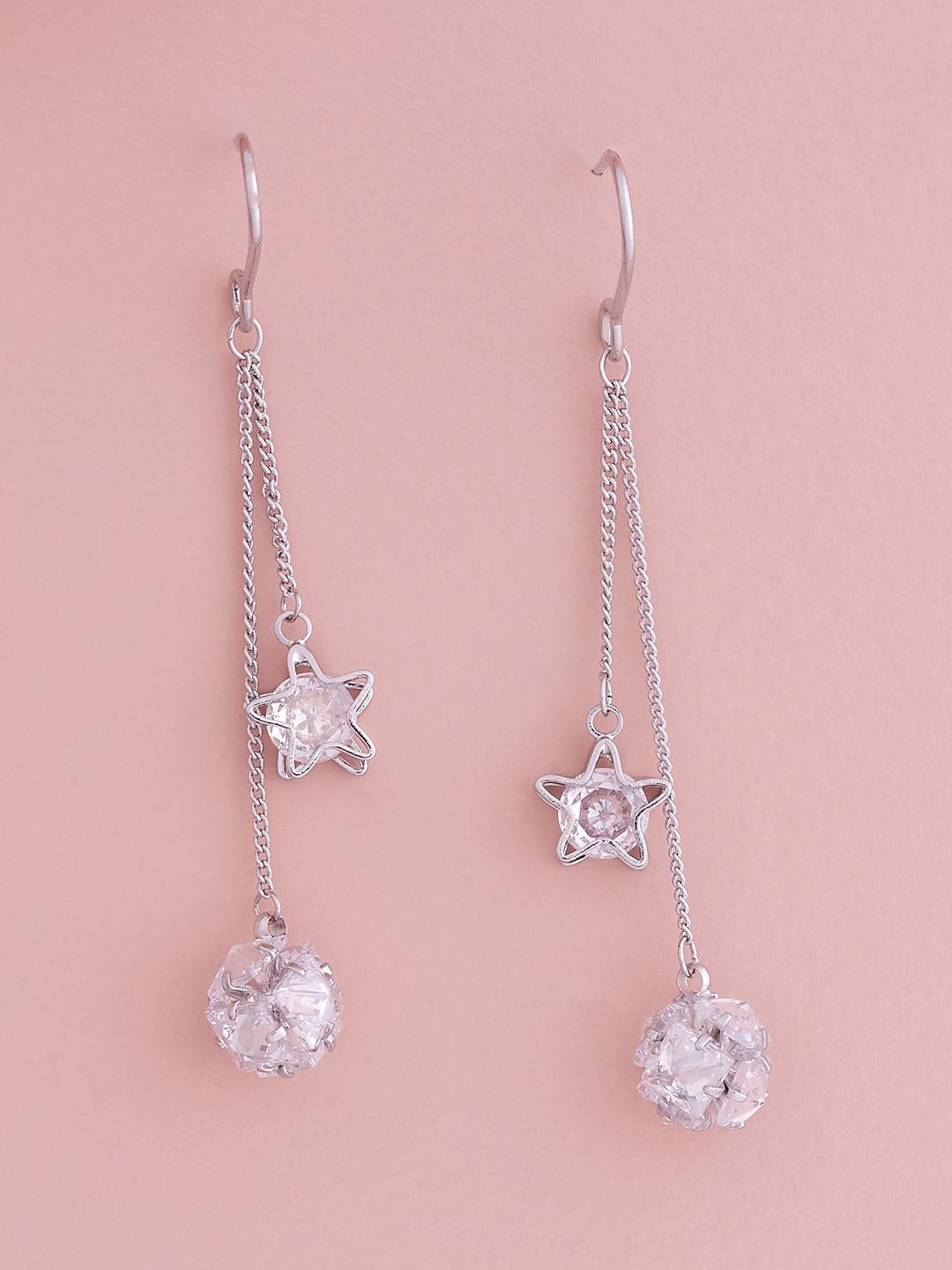 

Kushal's Fashion Jewellery Rhodium Plated Cubic Zirconia Studded Geometric Drop Earrings, White