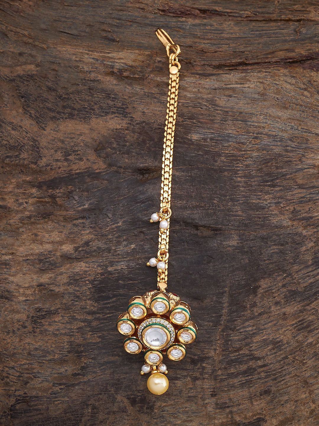 

Kushal's Fashion Jewellery Gold-Plated Kundan Studded Maang Tikka Head Jewellery