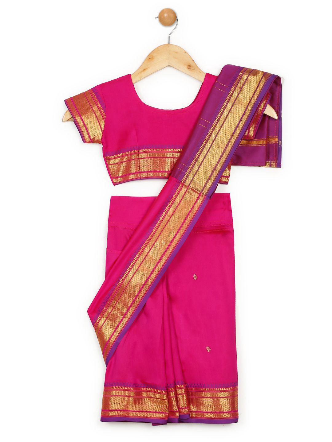 

LITTLE GINNIE Woven Design Zari Kanjeevaram Saree, Pink