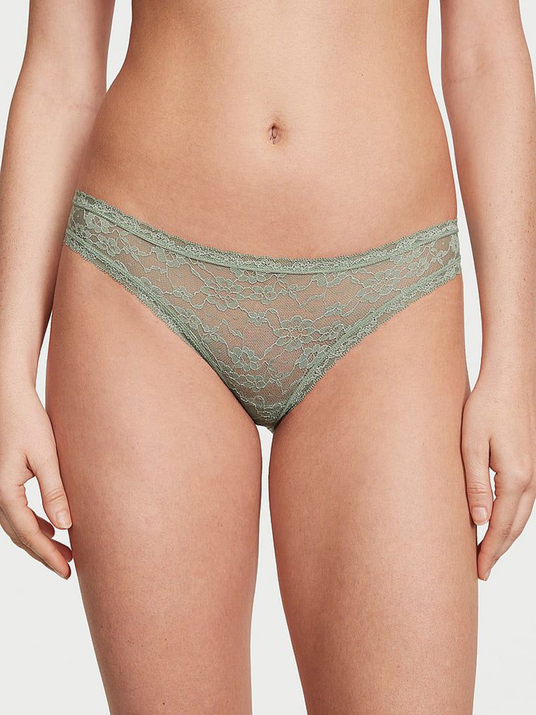 

Victoria's Secret Women Self Design Low-Rise Lace Bikini Briefs 1124615446K1, Green