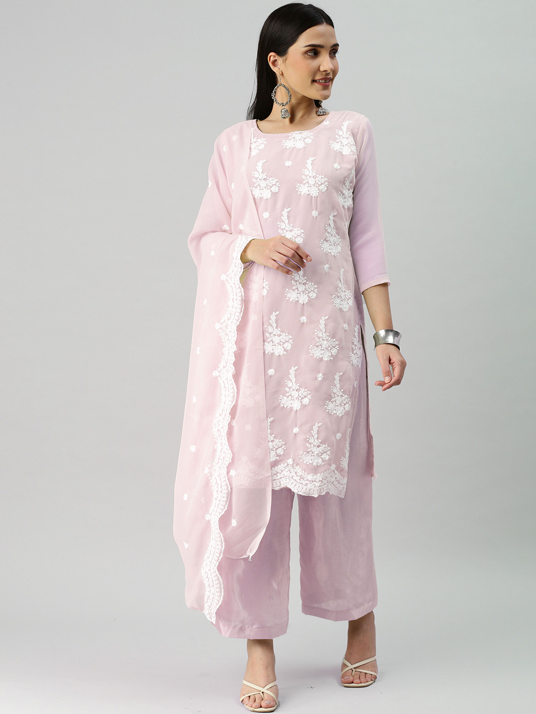 

Maroosh Embroidered Thread Work Unstitched Dress Material, Pink