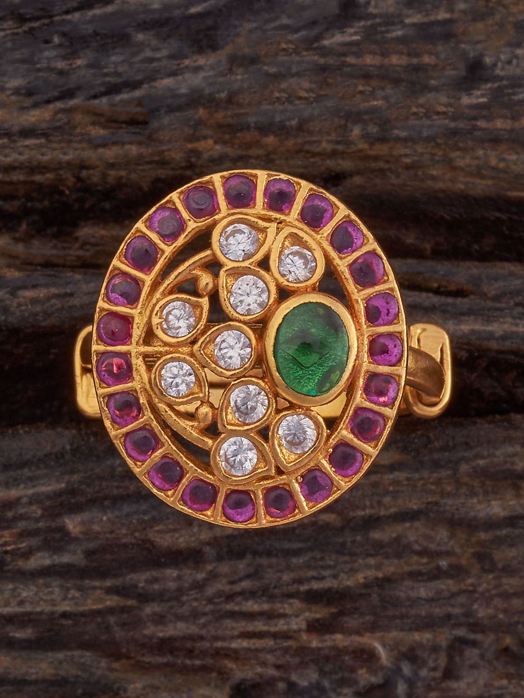 

Kushal's Fashion Jewellery 92.5 Pure Silver Gold-Plated Stone-Studded Finger Ring