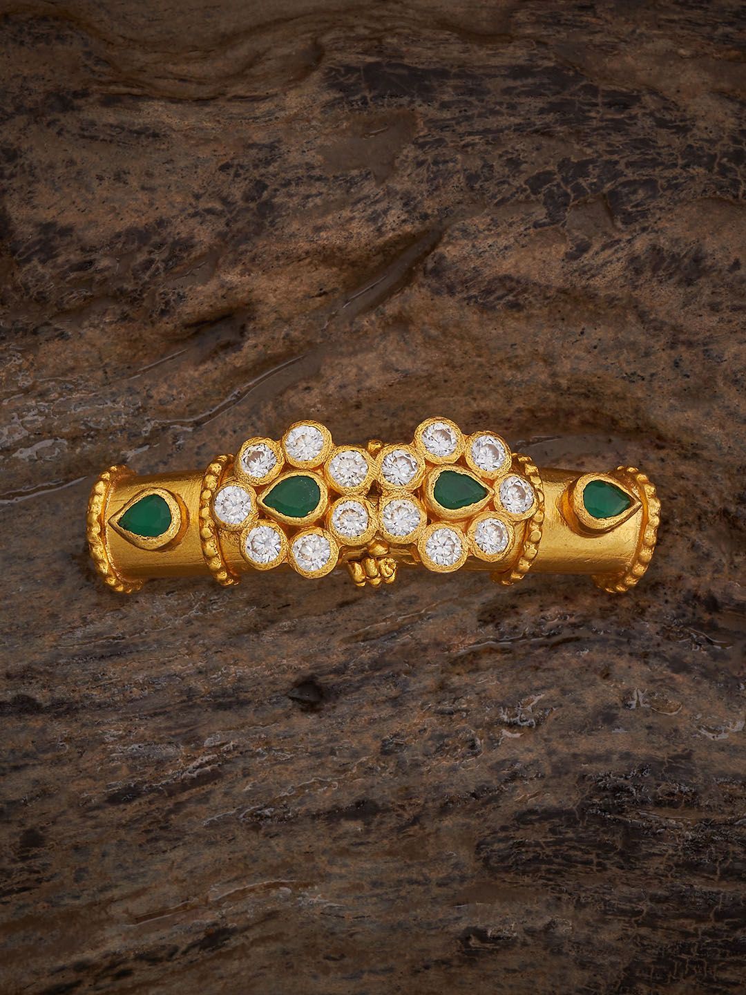 

Kushal's Fashion Jewellery 92.5 Pure Silver Gold-Plated Stone-Studded Bangle