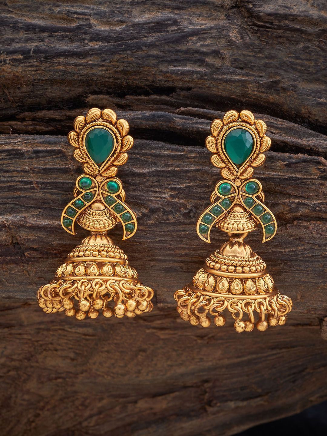 

Kushal's Fashion Jewellery Gold Plated Artificial StonesDome Shaped Jhumkas Earrings, Green