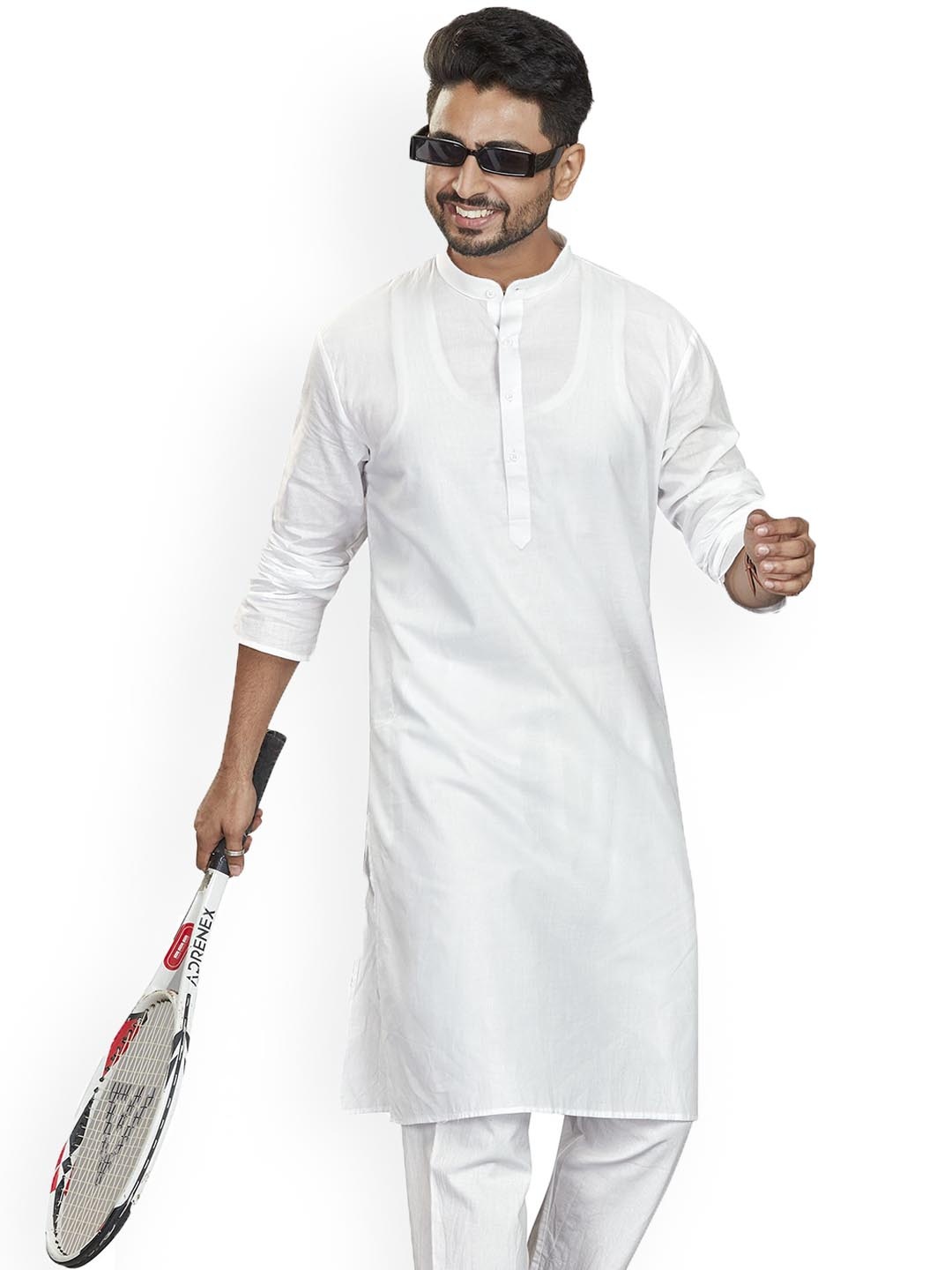 

Authentics Band Collar Long Sleeves Regular Pure Cotton Straight Kurta, White
