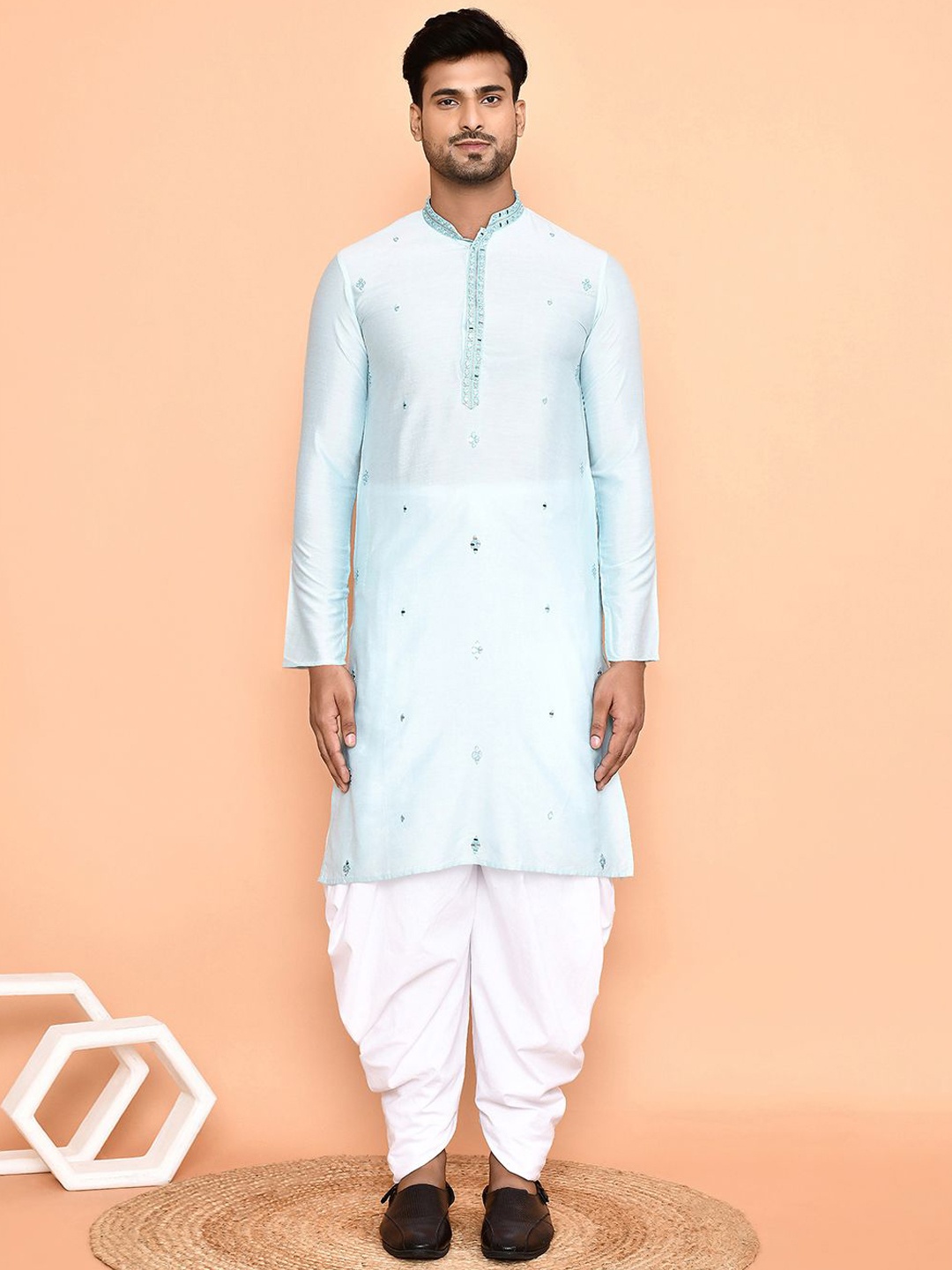 

Arihant Rai Sinha Embroidered Mirror Work Kurta with Dhoti Pant, Blue