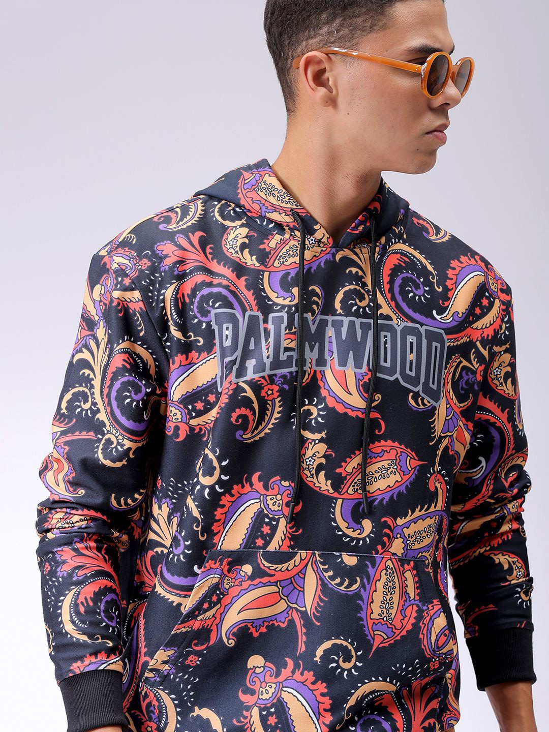 

The Indian Garage Co Men Abstract Printed Hooded Sweatshirt, Black