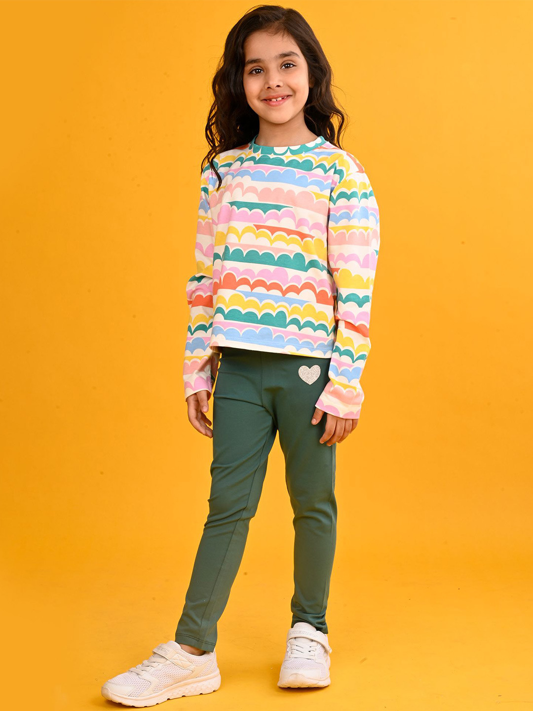 

Anthrilo Girls Striped Round Neck Top With Leggings, Pink