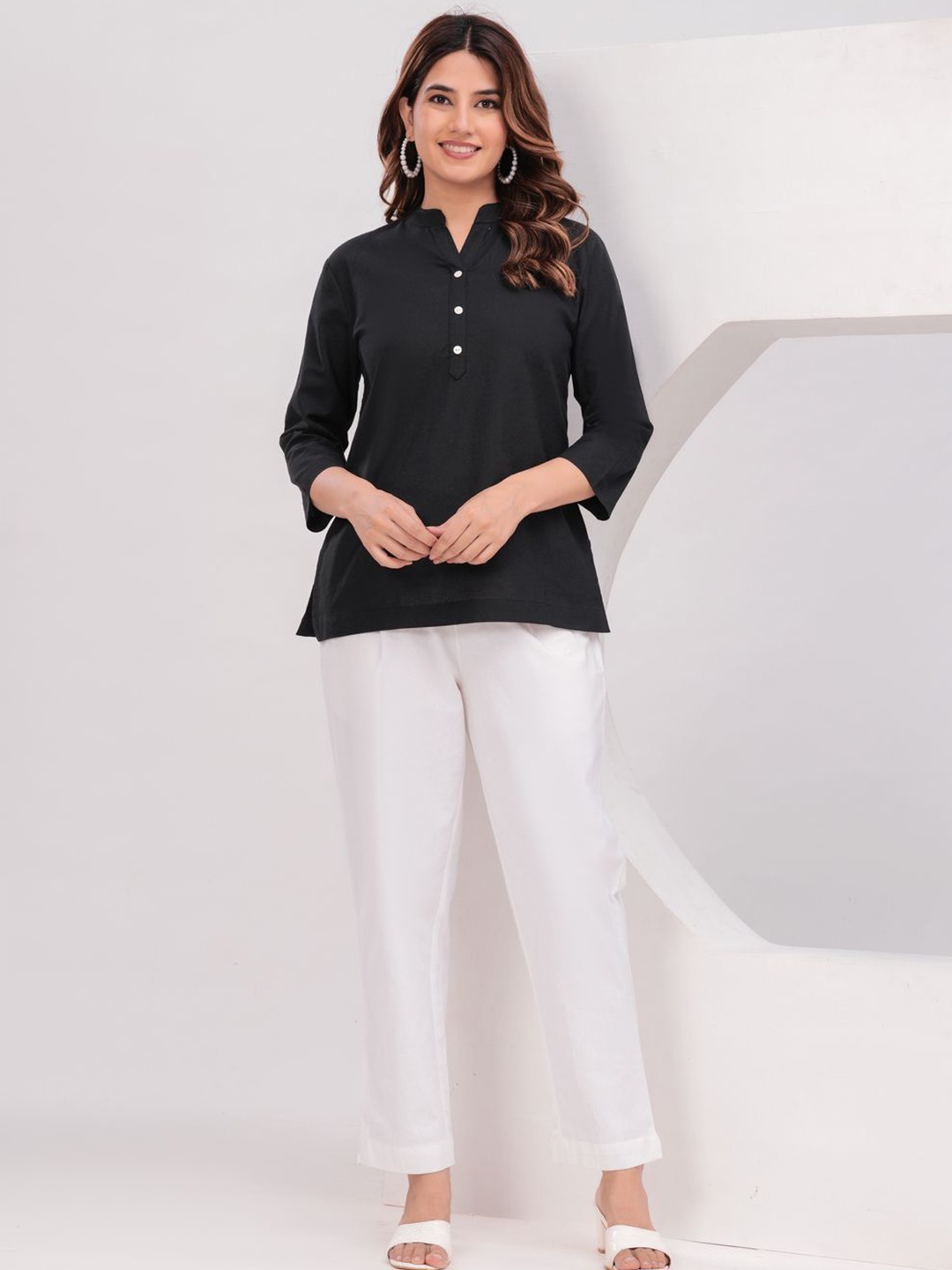 

KALINI Women Solid A-Line Top, Black