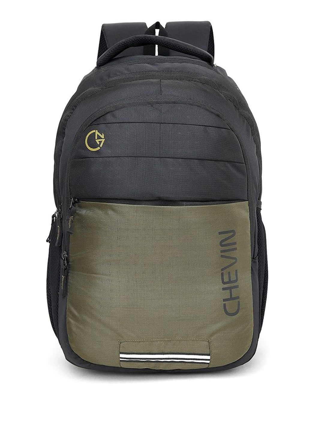 

CHEVIN Unisex Brand Logo Colourblocked Backpacks, Olive