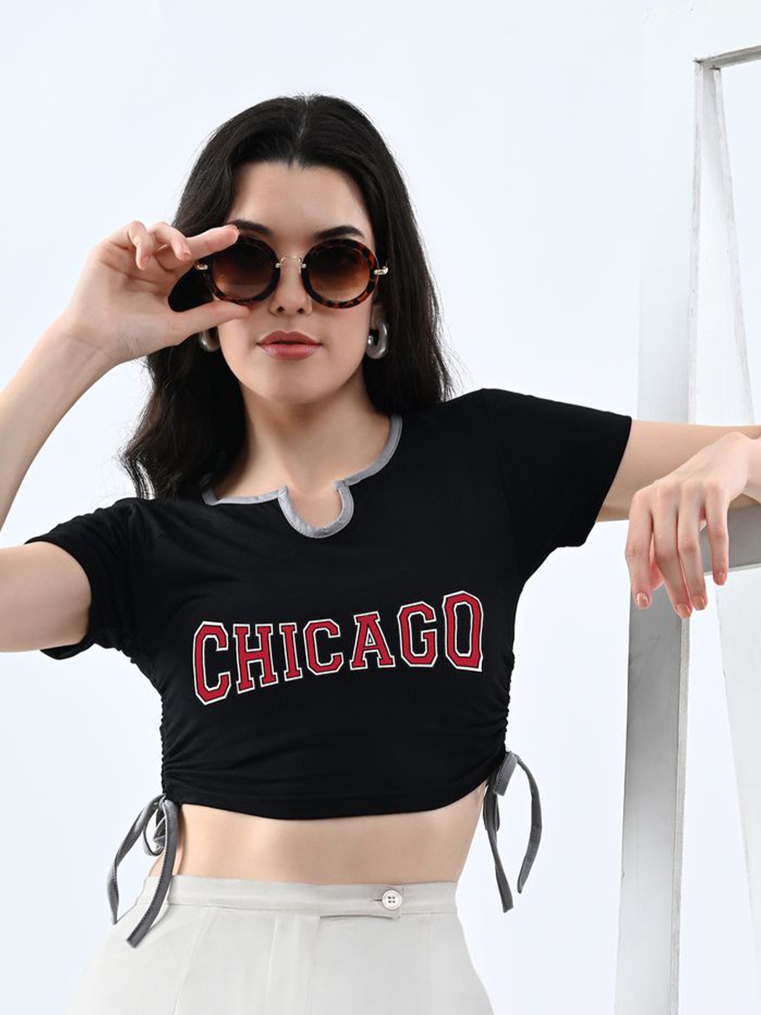 

Genzy Women Printed Cotton Crop Top, Black