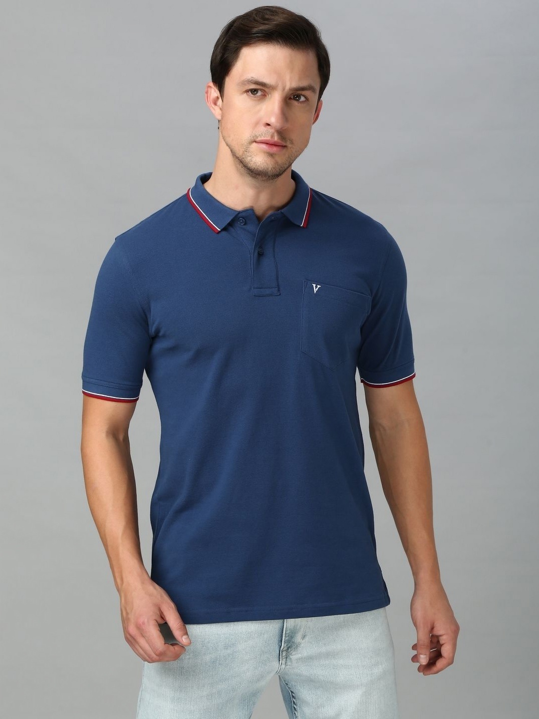 

Van Heusen Men Solid Polo Collar Pure Cotton T-shirt, Blue