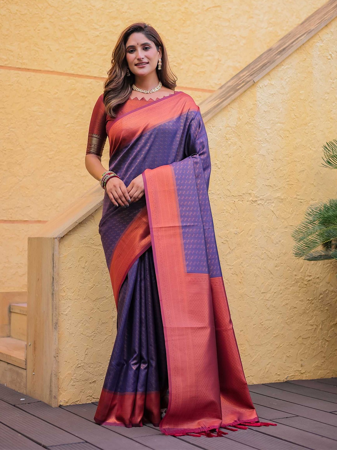 

Kandora Woven Design Zari Pure Silk Kanjeevaram Saree, Purple