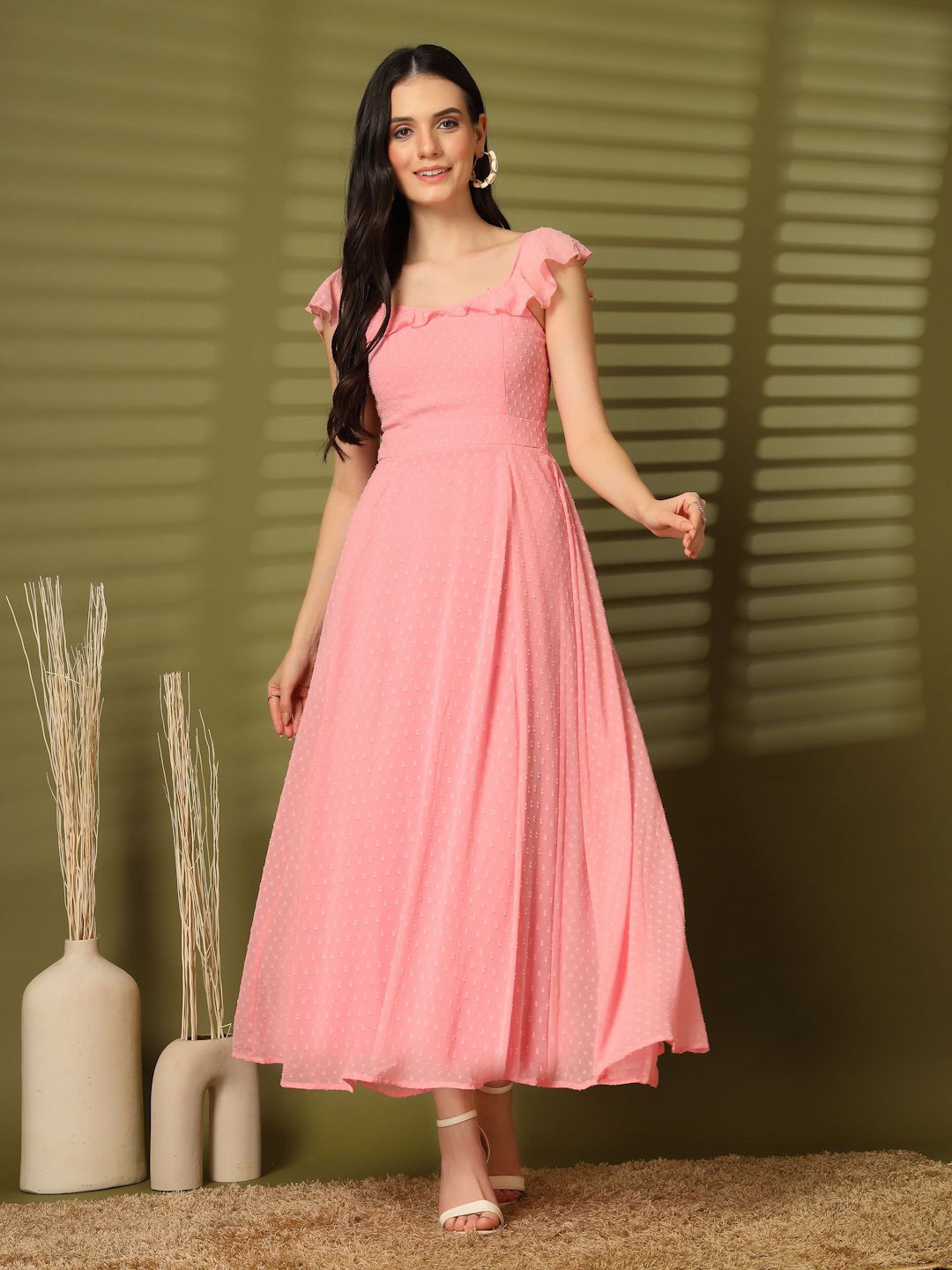 

aayu Women Self Design Fit & Flare Maxi Dress, Pink