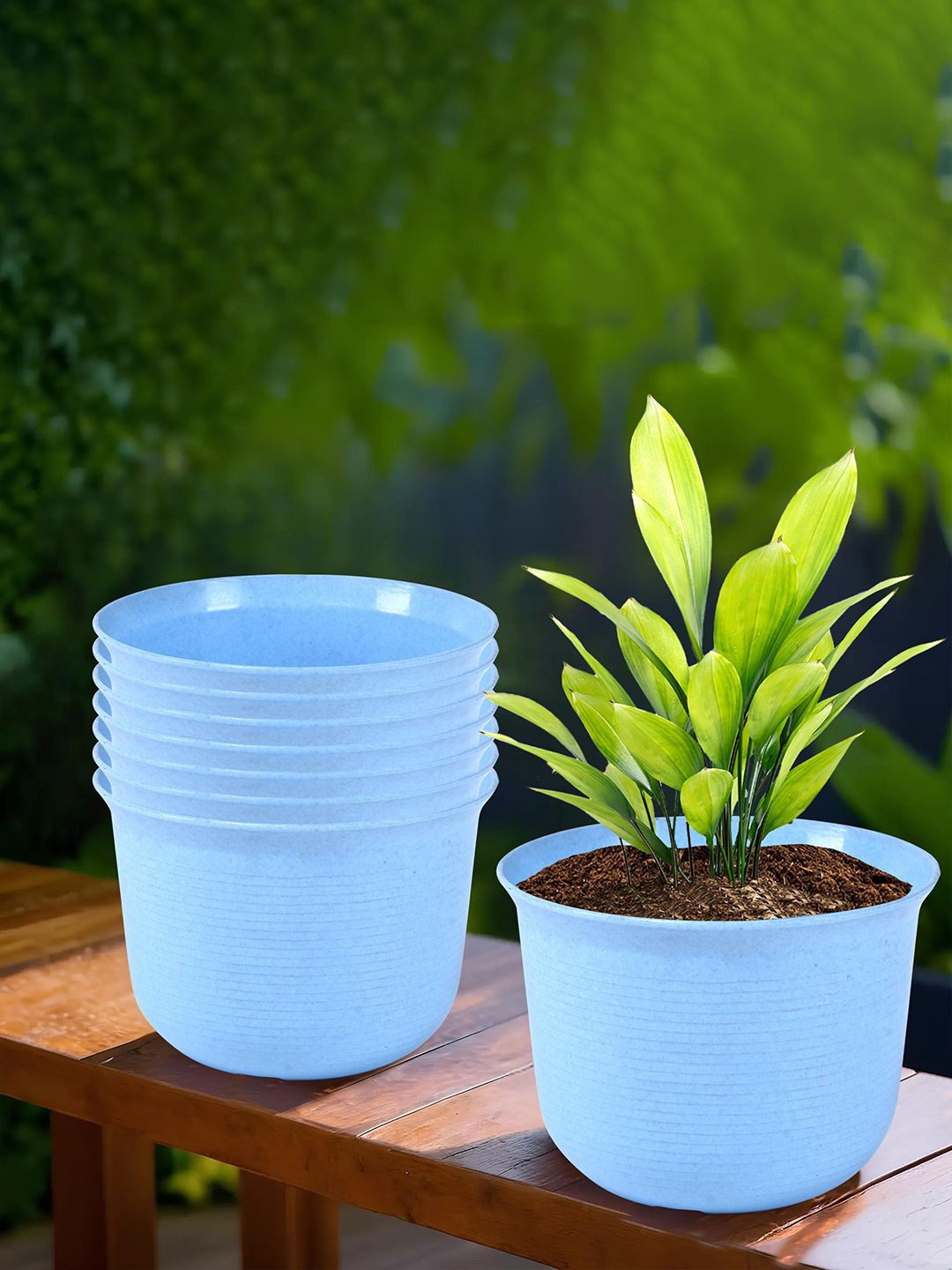 

Kuber Industries Blue 8 Pieces Textured Planters With Plate
