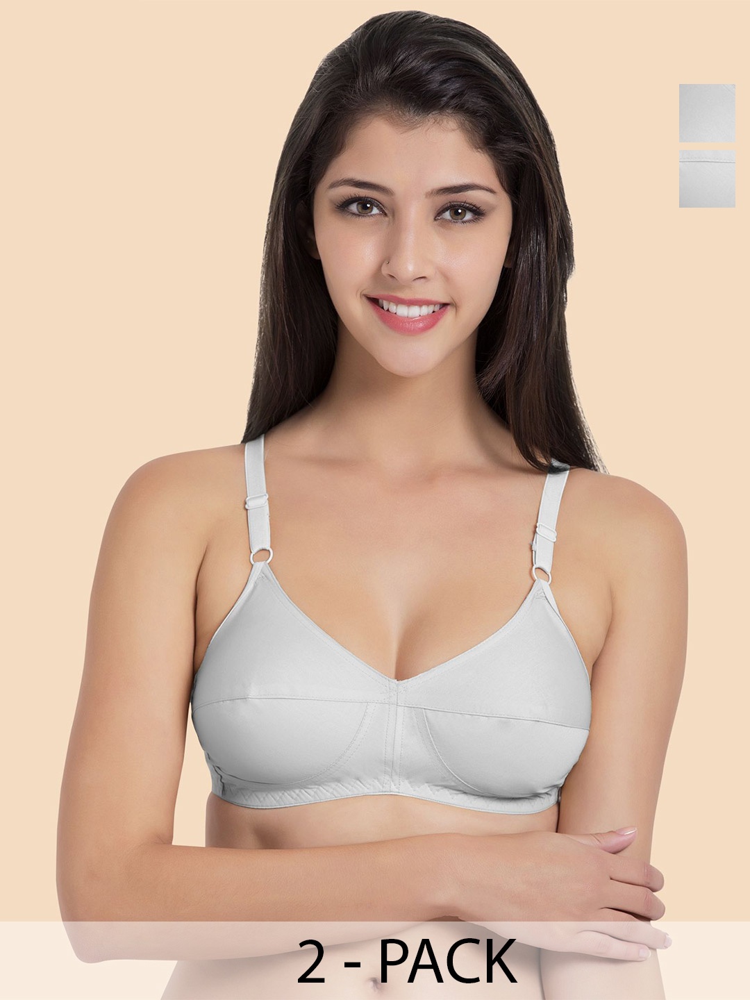 

Souminie Pack Of 2 Full Coverage Non-Padded Cotton Minimizer Bra, Grey