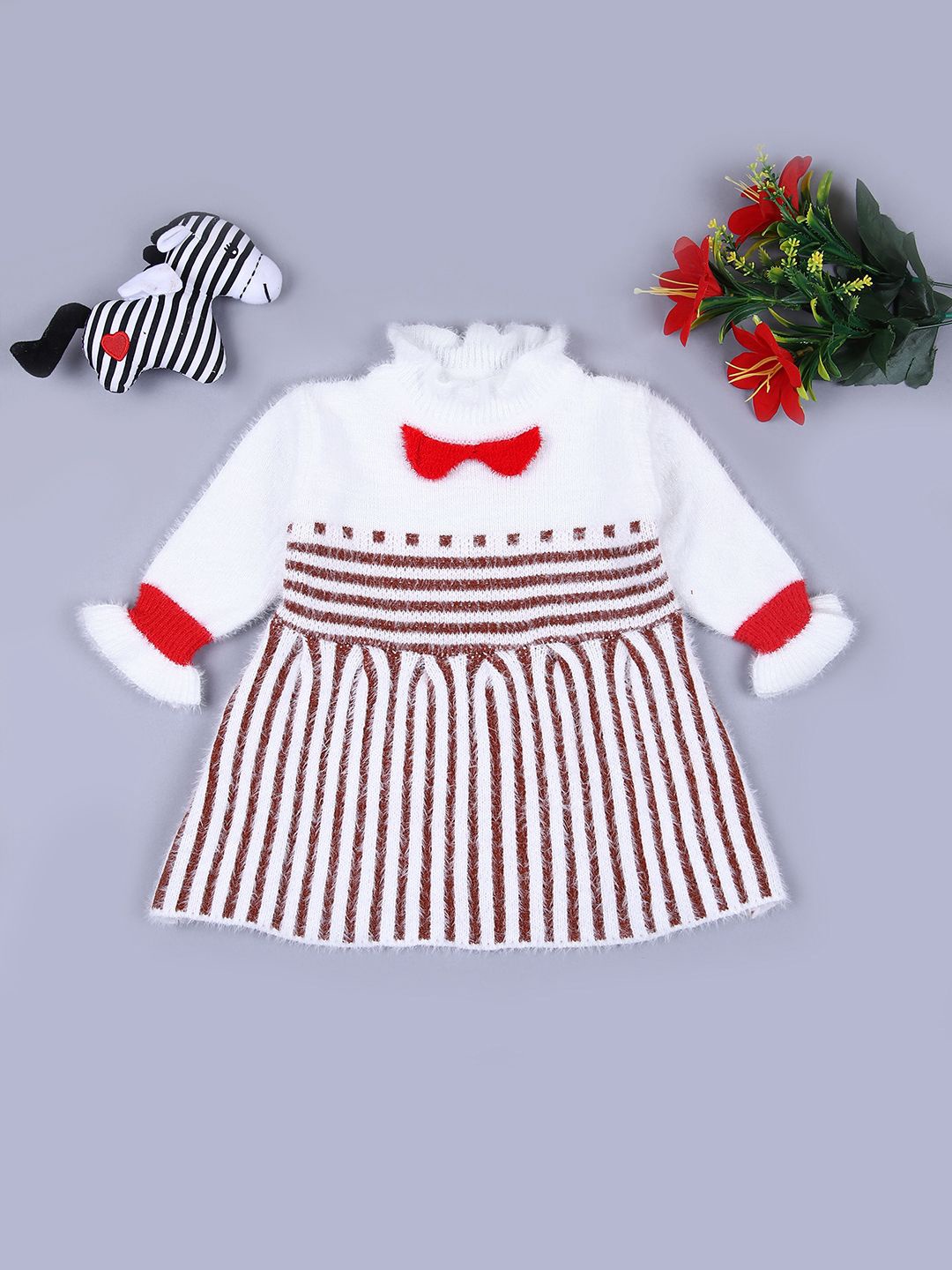 

V-Mart Girls Self Design Striped Cotton Pullover Sweaters, Maroon