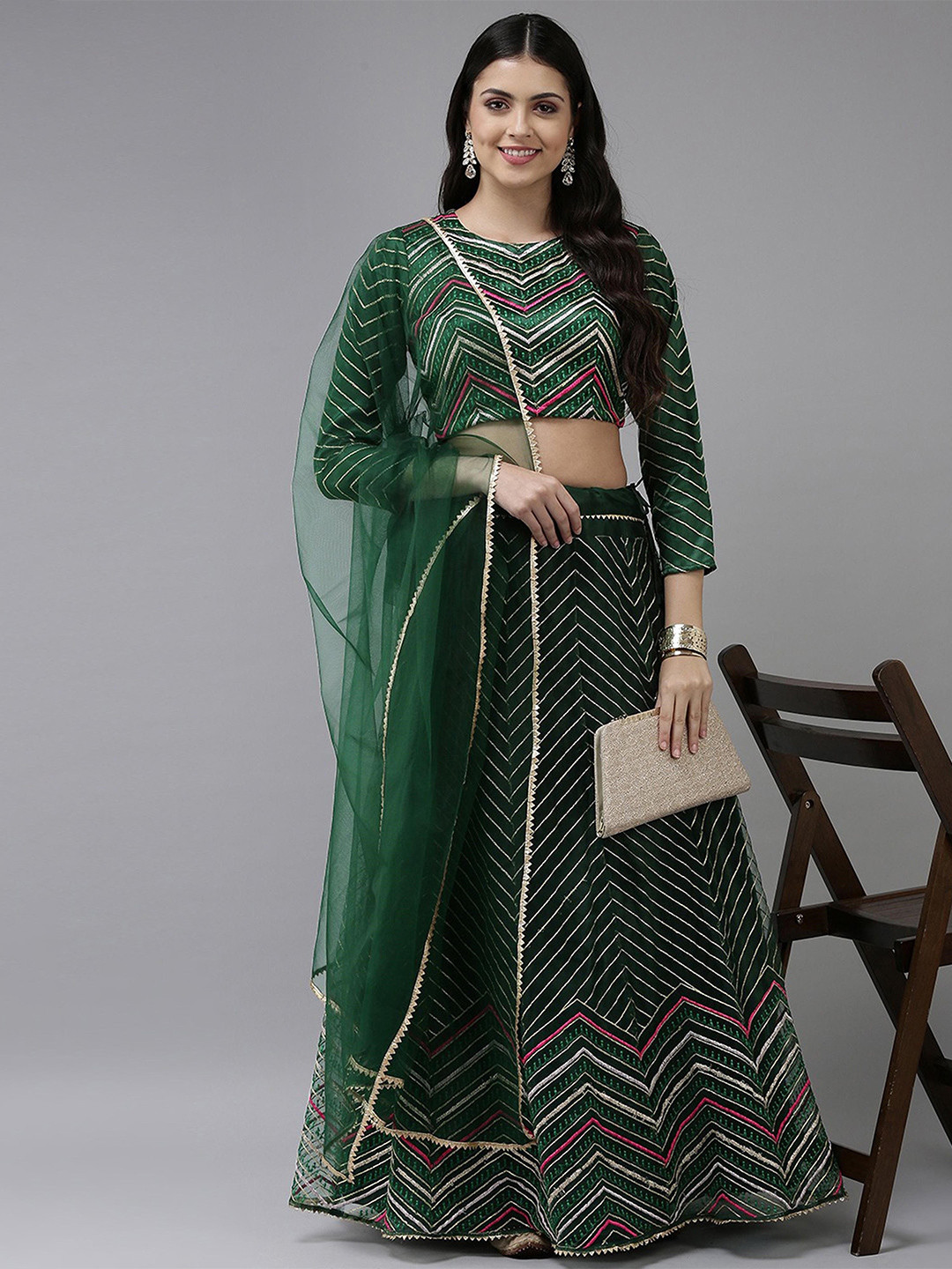 

Fabcartz Embellished Sequinned Semi-Stitched Lehenga & Unstitched Blouse With Dupatta, Green