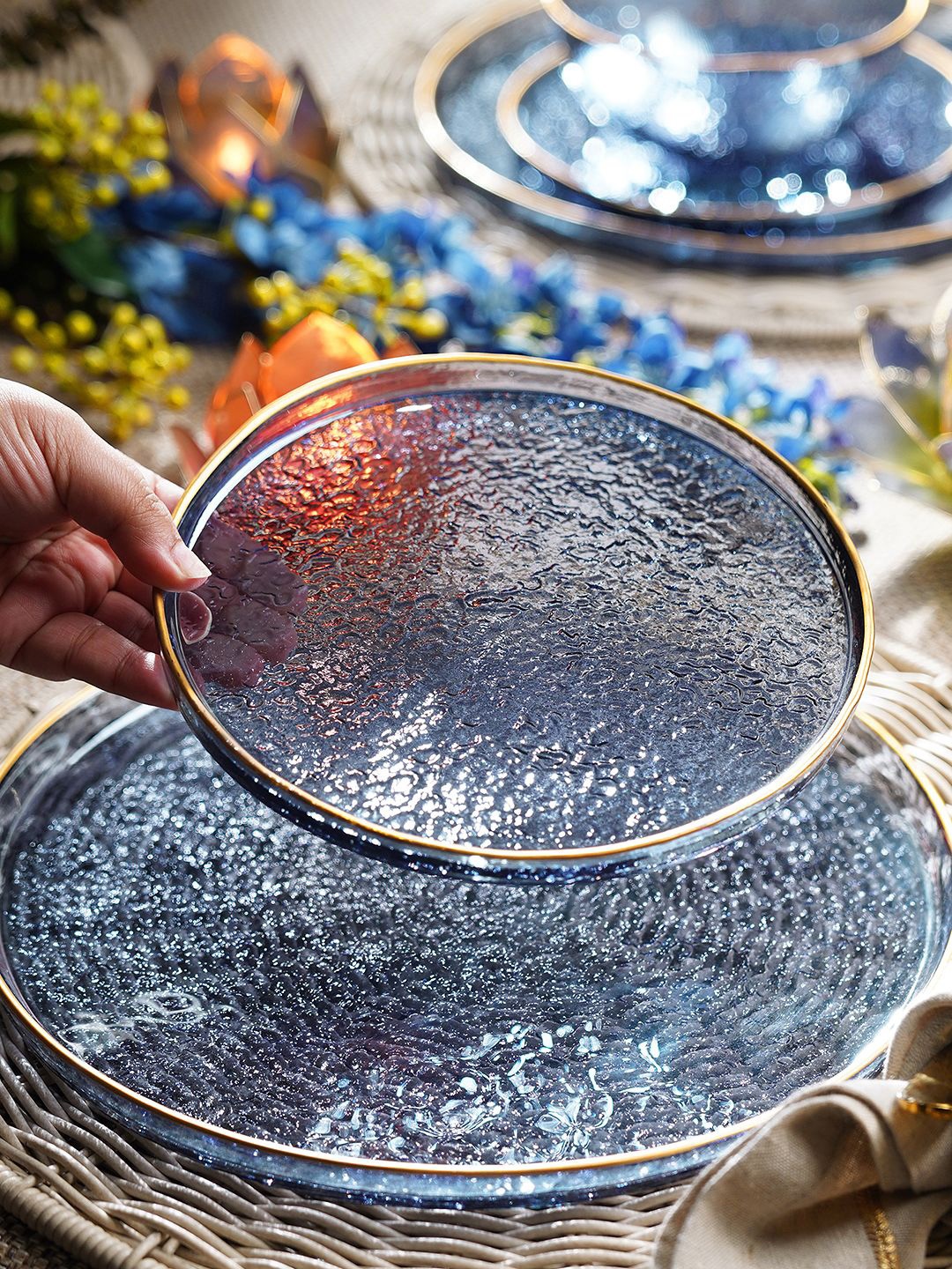 

Pure Home and Living Blue & Gold Toned 2 Pieces Textured Glossy Plates