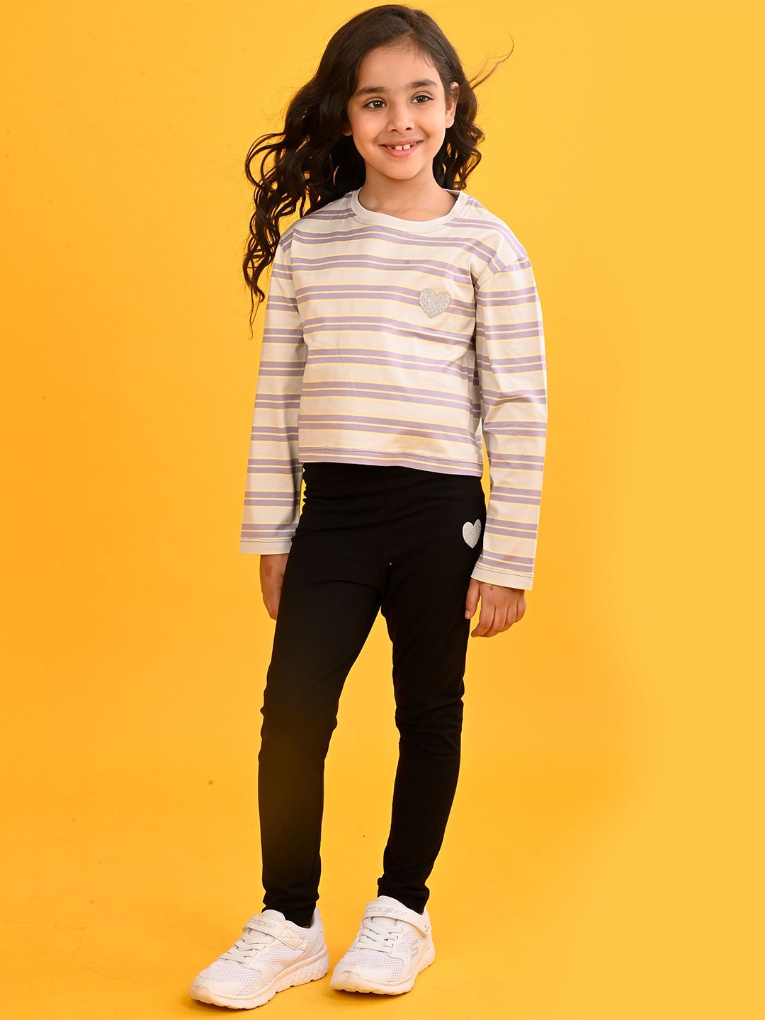 

Anthrilo Girls Striped T-shirt With Leggings, Purple